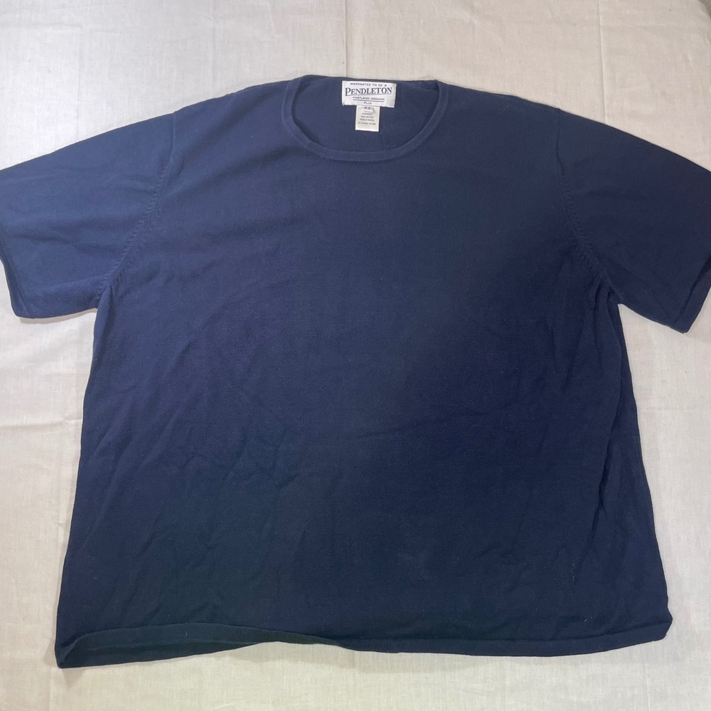 Pendleton Plus 2X Navy Blue 100% Cotton Short Sleeve Knit Sweater Top RN29685